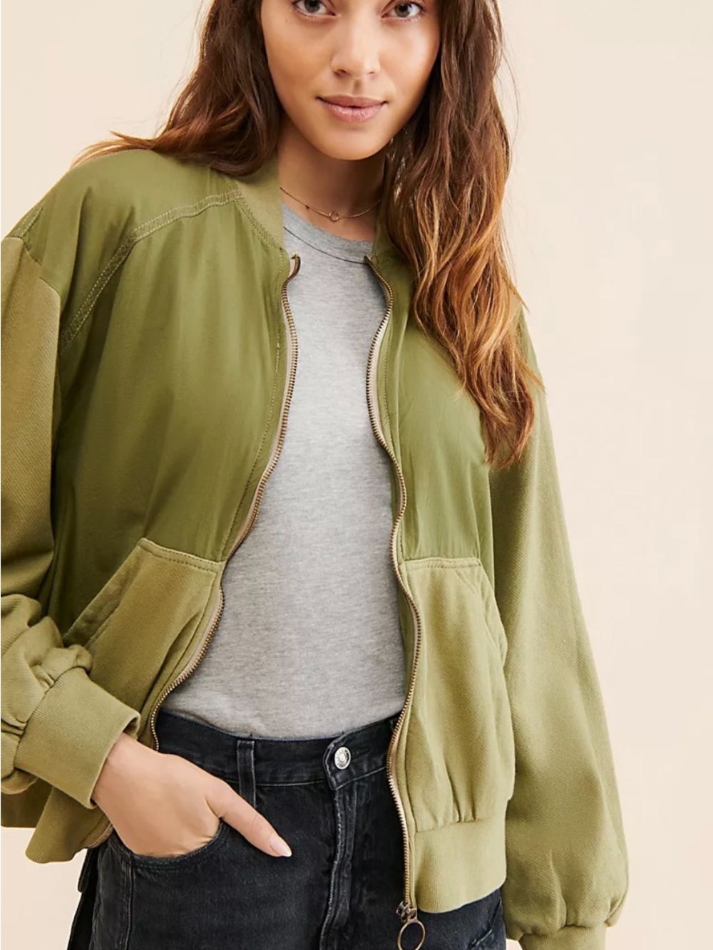 Free People Olive Green Bomber Jacket